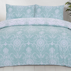 Image 2 for Chatsworth Reversible Duvet Cover Set (Damask Baroque Duck Egg)