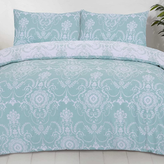 Image 2 for Chatsworth Reversible Duvet Cover Set (Damask Baroque Duck Egg)