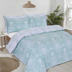 Image 4 for Chatsworth Reversible Duvet Cover Set (Damask Baroque Duck Egg)