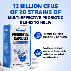 Image 3 for Careleaf Daily Probiotics with Prebiotics Capsules 12Billion CFU 20 Strains 30 Capsules