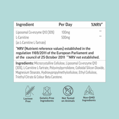 Image 4 for LipoQel Liposomal CoQ10 100mg with L-Carnitine 500mg for Cellular Energy & Metabolism - 60 Tablets
