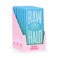 Image 1 for Dark & Salted Almond Truffle Centres Organic Vegan Chocolate Bars 8x90g