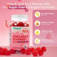 Image 2 for Careleaf Sugar-Free Collagen Gummies Peach Flavour 2 x 60 Gummies