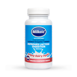 Milkaid Lactase Enzyme Tablets Raspberry Flavour 120 Tablets