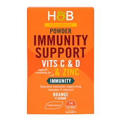 Holland & Barrett High Strength Immunity Support Powder Vits C & D & Zinc 14 Sachets