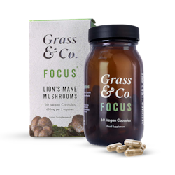 Grass & Co. FOCUS Lion's Mane Mushrooms with Ginseng + Omega-3 60 Vegan Capsules
