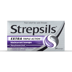 Strepsils Extra Triple Action Blackcurrant 24 Lozenges