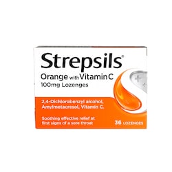 Strepsils Orange with Vitamin C 100mg 36 Lozenges