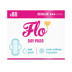 Flo Bamboo Day Period Pads with Wings - Super Absorbent, Soft, Thin (88 Pads)