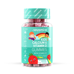 Novomins Kids Calcium, Vitamin D & K2 Strawberry Milkshake Flavour 30 Gummies