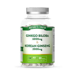 Nature's Truth Gingko Biloba 6000mg & Korean Ginseng 2000mg 60 Tablets