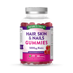 Nature's Truth Hair Skin & Nails Biotin 5000ug - 60 Gummies - Raspberry 60Gummy