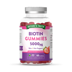 Nature's Truth Biotin 5000ug - 60 Vegan Gummies - Raspberry