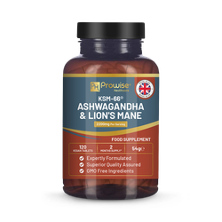 Prowise Healthcare KSM-66 Ashwagandha and Lions Mane Tablets - High Strength 2200mg 120 Vegan Tablets