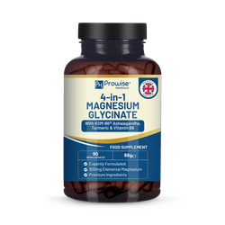Prowise Healthcare 4-in-1 Magnesium Glycinate added with KSM-66 Ashwagandha, Turmeric and Vitamin B6 90 Vegan Capsules