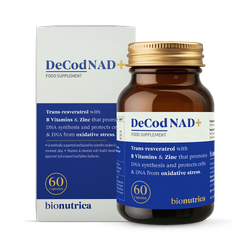 Bionutrica DeCodNAD+ High Potency NAD & Resveratrol (95%) with Zinc, Vitamin B5 & B2 to Support Cellular Energy & Longevity 60 Capsules
