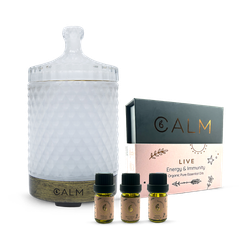 B Calm Aroma Diffuser with Energy & Immunity Essential Oil Set‚ Eucalyptus, Lemon & Peppermint 5ml x 3‚ Live Calm