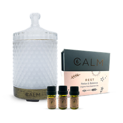 B Calm Aroma Diffuser with Sleep & Balance Essential Oil Set‚ Geranium, Lavender & Frankincense 5ml x 3‚ Rest Calm