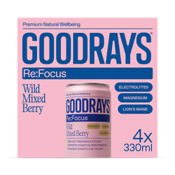 Goodrays Re:Focus Electrolytes, Magnesium & Lions Mane Mixed Berry Drink 4 x 330ml