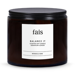 Fais Balance It Scented Soy Candle with Geranium & Lemon – Natural Home Fragrance – 440g