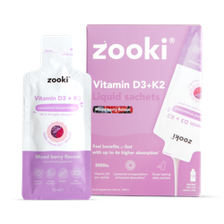 Zooki Liposomal Vitamin D3 + K2 3,000iu Mixed Berry 14 Sachets