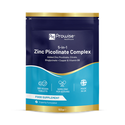 5-in-1 Zinc Picolinate Complex 50 mg | 365 Vegan High Strength Tablets Added with Copper and Vitamin B6 | 6 Months’ Supply | Support Immune System, Bone Health and Fertility | Made in UK by Prowise