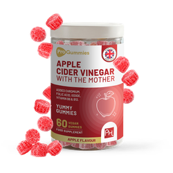 Apple Cider Vinegar Gummies with The Mother 1000mg | Enhanced with Vitamin B12, Vitamin B6, Folic Acid, Chromium, Iodine | 60 Vegan ACV Gummies (not Capsule) | Apple Flavours | Made in UK by Prowise