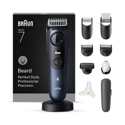 Braun Beard Trimmer Series 7, +10 Barbering Tools, 40 Lengths, ProBlade, BT7540, Blue