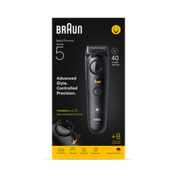 Braun Beard Trimmer Series 5, +8 Styling Tools, 40 Lengths, Sharp Blade, BT5560, Black
