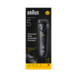 Braun Beard Trimmer Series 5, +2 Styling Tools, 20 Lengths, Sharp Blade, BT5500, Black