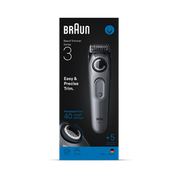 Braun Beard Trimmer Series 3, +5 Styling Tools, 40 Lengths, Sharp Blade, BT3560, Grey