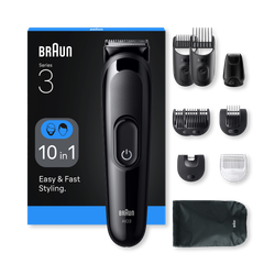 Braun All-in-One Series 3, 10in1 Grooming Kit, Sharp Blade, 14 Lengths, AIO3560, Black