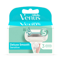 Gillette Venus Deluxe Smooth Sensitive Women's Razor Blade Refills, Pack of 3, 5 blades for a longer-lasting smooth shave
