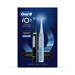 Oral-B iO 3 Electric Toothbrush, 2-Pack, Black & Blue, 2 Brush Heads, Travel Case