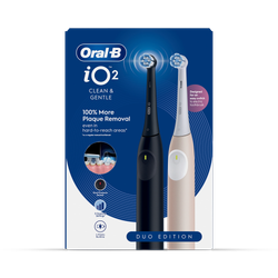 Oral-B iO 2 Electric Toothbrush, 2-Pack, Black & Pink, 2 Brush Heads, Travel Case