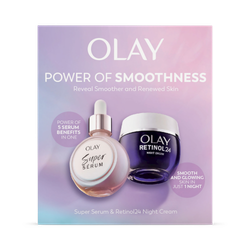 Olay Smooth & Renew Gift Set: Super Serum 30ml + Retinol 24 Night Face Moisturiser 50ml