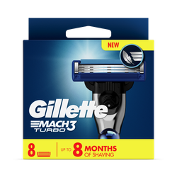 Gillette Mach3 Turbo Razor Refills for Men, 8 Razor Blade Refills