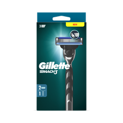 Gillette Mach3 Razor For Men, 1 Gillette Razor, 2 Razor Blade Refills