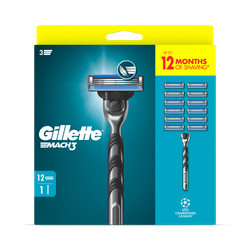 Gillette UEFA Champions League Special Edition Mach3 Razor for Men, 1 Gillette Razor, 12 Refills