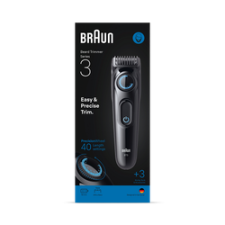 Braun Beard Trimmer Series 3, +3 Styling Tools, 40 Lengths, Sharp Blade, BT3520, Black