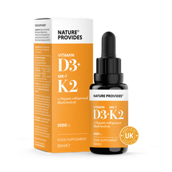 Nature Provides D3+K2 (3000IU) Liquid Vitamin D3 & K2 (MK7) in Organic BlackSeed Oil 30ml