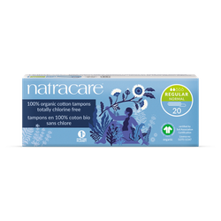 Natracare Organic Cotton Non-applicator Tampons 20 Count | Regular Absorbency | Toxin-Free, Plastic-Free| Pack of 1