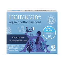 Natracare Organic Cotton Non-applicator Tampons 10 Count | Super Absorbency Handy | Toxin-Free, Plastic-Free| Pack of 1