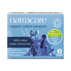 Natracare Organic Cotton Non-applicator Tampons 10 Count | Regular Absorbency Handy | Toxin-Free, Plastic-Free| Pack of 1