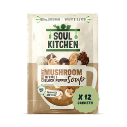 Soul Kitchen Mushroom, Black Pepper & Thyme Soup with 4000mg Lions Mane Mushroom, Vitamind B & D12 - 12 soups