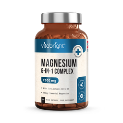 VitaBright Magnesium Complex 6-in-1 with Zinc, Vitamin B6 & D3 - 2500mg per Serving - 120 Capsules
