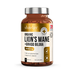 VitaBright Organic Lions Mane Mushroom Complex with Gingko Biloba - 3600mg per Serving - 120 Capsules
