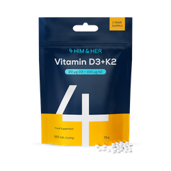4HIM & HER Vitamin D3+K2 20µg (800 IU) & 100µg MK7 365 Tablets