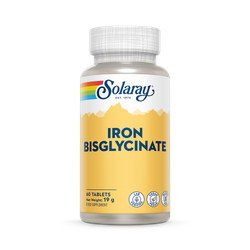 Solaray Iron Bisglycinate 25mg, Energy & Tiredness Support - 60 Vegan Tablets