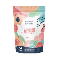 Herbal Health CBD Gummies Peach Rings, 625mg, High Strength, 25mg per Gummy, 25 Gummy Pack, Delicious Peach Flavoured Broad Spectrum CBD for Natural, THC Free